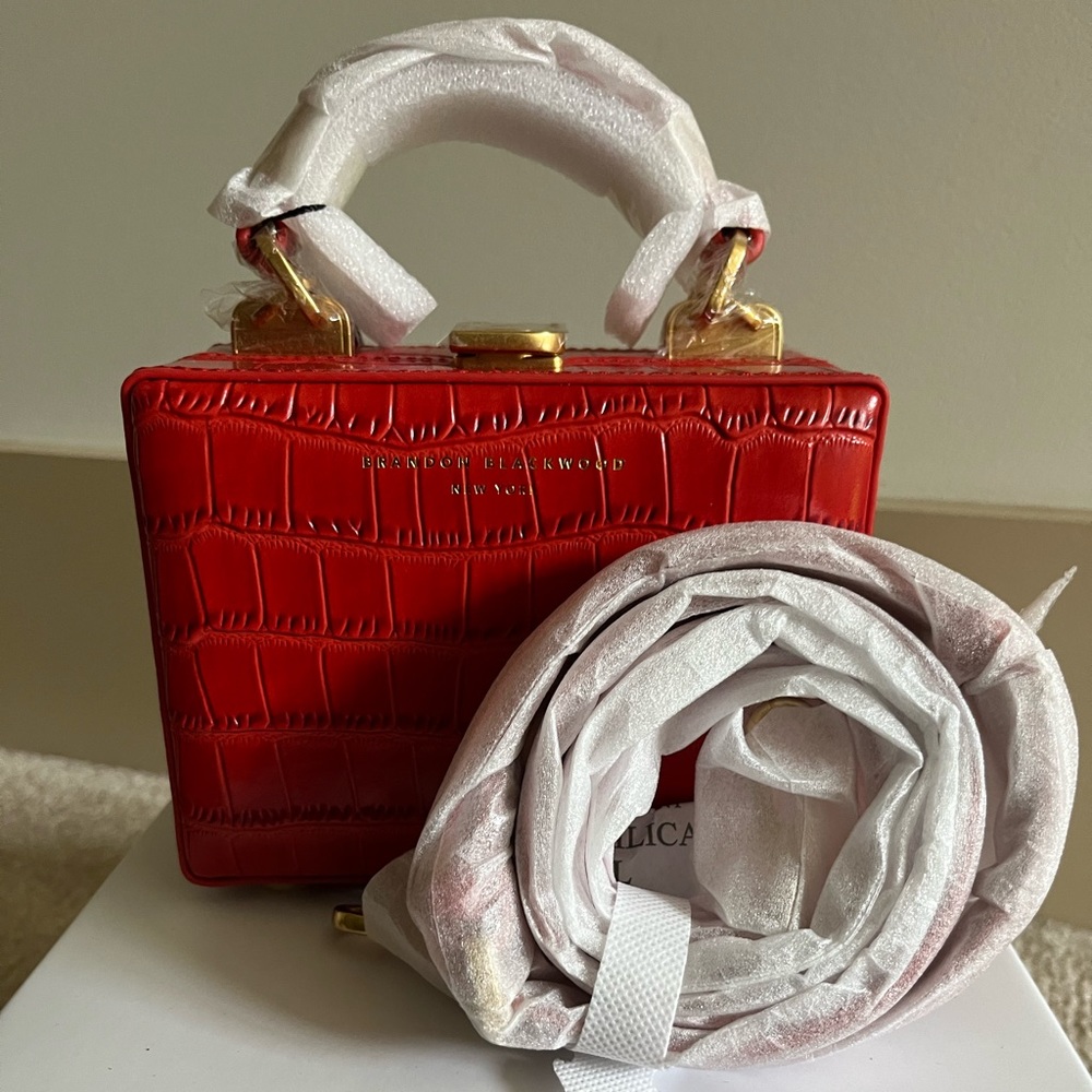 Brandon Blackwood Red Croc Embossed Mini Trunk NWT